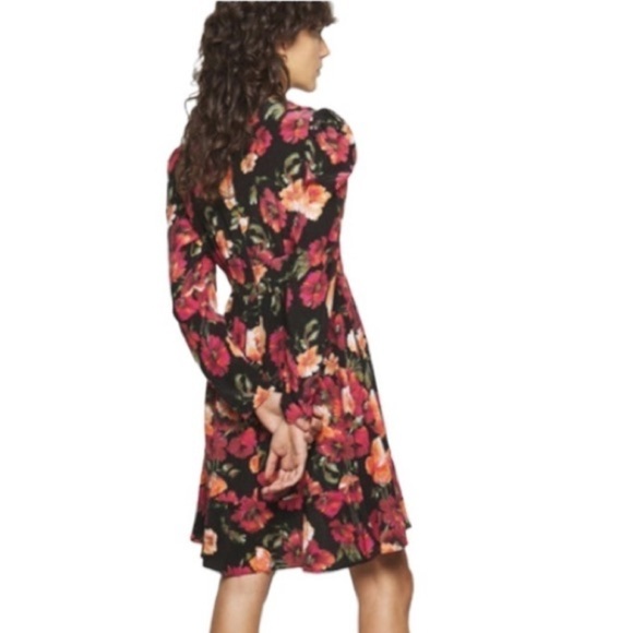 The Kooples Silk Black Pink Orange Floral Long Sleeve Button Formal Ruffle Dress - Picture 3 of 16